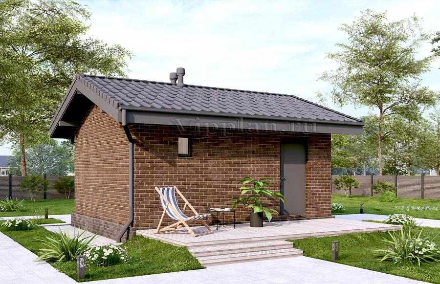 Баня с террасой и облицовкой кирпичом